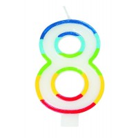 Numeral 8 Rainbow Border Candle (Box of 6)