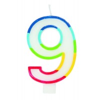 Numeral 9 Rainbow Border Candle (Box of 6)