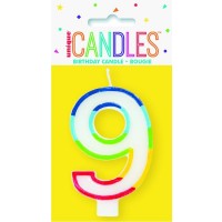 Numeral 9 Rainbow Border Candle (Box of 6)