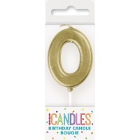 Numeral 0 Mini Gold Birthday Candle (Box of 6)