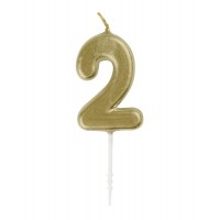Numeral 2 Mini Gold Birthday Candle (Box of 6)