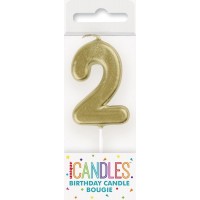 Numeral 2 Mini Gold Birthday Candle (Box of 6)