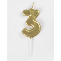Numeral 3 Mini Gold Birthday Candle (Box of 6)