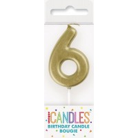 Numeral 6 Mini Gold Birthday Candle (Box of 6)