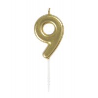 Numeral 9 Mini Gold Birthday Candle (Box of 6)