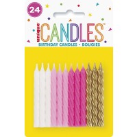 PINK, WHITE & GOLD SPIRAL CANDLES (24ct) - Pack of 12
