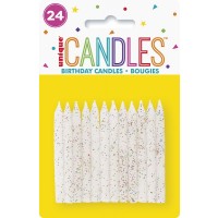 GLITTER & WHITE SPIRAL CANDLES (24ct) - Pack of 12