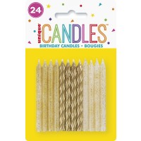 GLITTER & GOLD SPIRAL CANDLES (24ct) - Pack of 12