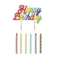Multi Coloured Candles With Happy Birthday Pick Assorted 