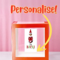 Personalise me! Boy Elf I'm Back Transparent Balloon Box 30x30x30cm Red