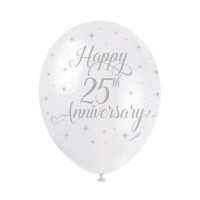 Happy 25th Anniversary  5CT 12" Helium Fill Latex Balloon