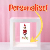 Personalise me! Boy Elf I'm Back Transparent Balloon Box 30x30x30cm White
