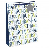 Blue Birthday Text Medium Gift Bags 6ct