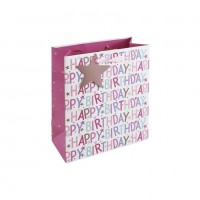 Pink Birthday Text Medium Gift Bags 6ct