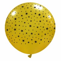 32" Gold Metallic Balloon with small Black Stars 1Ct