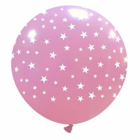32" Pink Balloon with small White Stars 1Ct