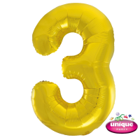 34" Classic Gold Number 3 Foil Balloon