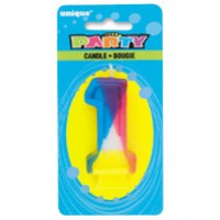 RAINBOW NUMERAL 1 CANDLE Pack of 6