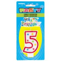 NUMERAL 5 GLITTER CANDLE WITH CAKE DECOR (Pack of 6)