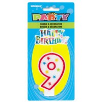 NUMERAL 9 GLITTER CANDLE WITH CAKE DECOR (Pack of 6)