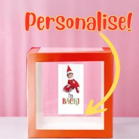 Personalise me! Girl Elf I'm Back Transparent Balloon Box 30x30x30cm Red