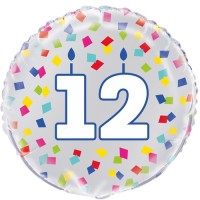 Age 12 - Silver and Multi-Coloured Confetti 18" Foil Balloon