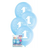 Blue 1st Birthday 12" 5Ct  Helium Fill Latex Balloon
