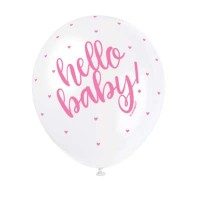 Hello Baby 12" Pink Latex Balloons 5Ct