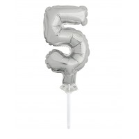 5" Silver Numeral 5 Balloon Cake Topper