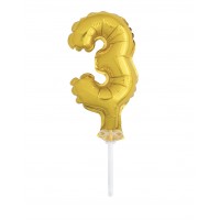 5" Gold Numeral 3 Balloon Cake Topper