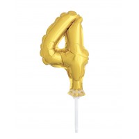 5" Gold Numeral 4 Balloon Cake Topper