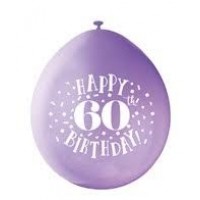 Happy 60th Birthday 9" Latex Air Fill Balloon - Assorted Colours, Printed 1 Side - 10ct.