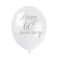 Happy 60th Anniversary  5CT 12" Helium Fill Latex Balloon- Pearlized  Printed All Around - 5ct