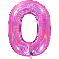 Number 0 Holo Glitter Fuxia 40" Single Pack