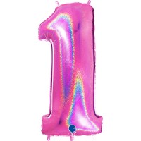Number 1 Holo Glitter Fuxia 40" Single Pack
