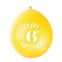 Happy 6th Birthday 9" Latex Air Fill Balloon - Assorted Colours, Printed 1 Side - 10ct.