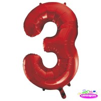 34" Red Number 3 Foil Balloon