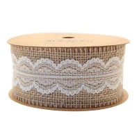 Jute with Cream Lace Ribbon (50mm x 5yds)
