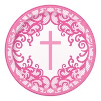Fancy Pink Cross 7" Plates 8ct