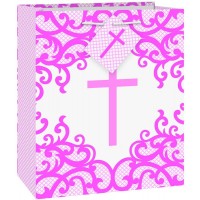 Fancy Pink Cross Medium Gift Bag 12ct