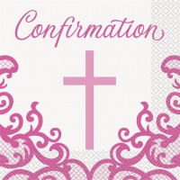 Fancy Pink Cross Confirmation Napkins 16Ct
