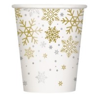 Silver & Gold Holiday Snowflakes 9oz Paper Cups 8ct