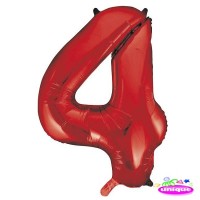34" Red Number 4 Foil Balloon