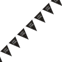 Black/Silver Glitz Happy Birthday Prism Flag Banner 9ft