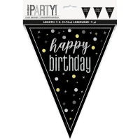 Black/Silver Glitz Happy Birthday Prism Flag Banner 9ft