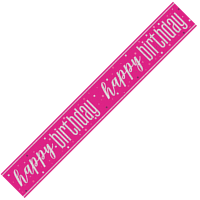 Pink/Silver Glitz Foil Happy Birthday Banner 9FT