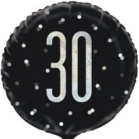 Black/Silver Glitz 18" Foil Age 30 Prism Foil Balloon