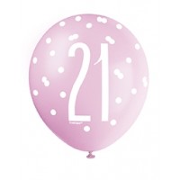 Pink/Silver Glitz 12" Age 21 Latex Balloons 6ct