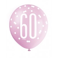 Pink/Silver Glitz 12" Age 60 Latex Balloons 6ct