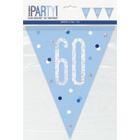 Blue/Silver Glitz Foil Prism Age 60 Flag Banner 9FT